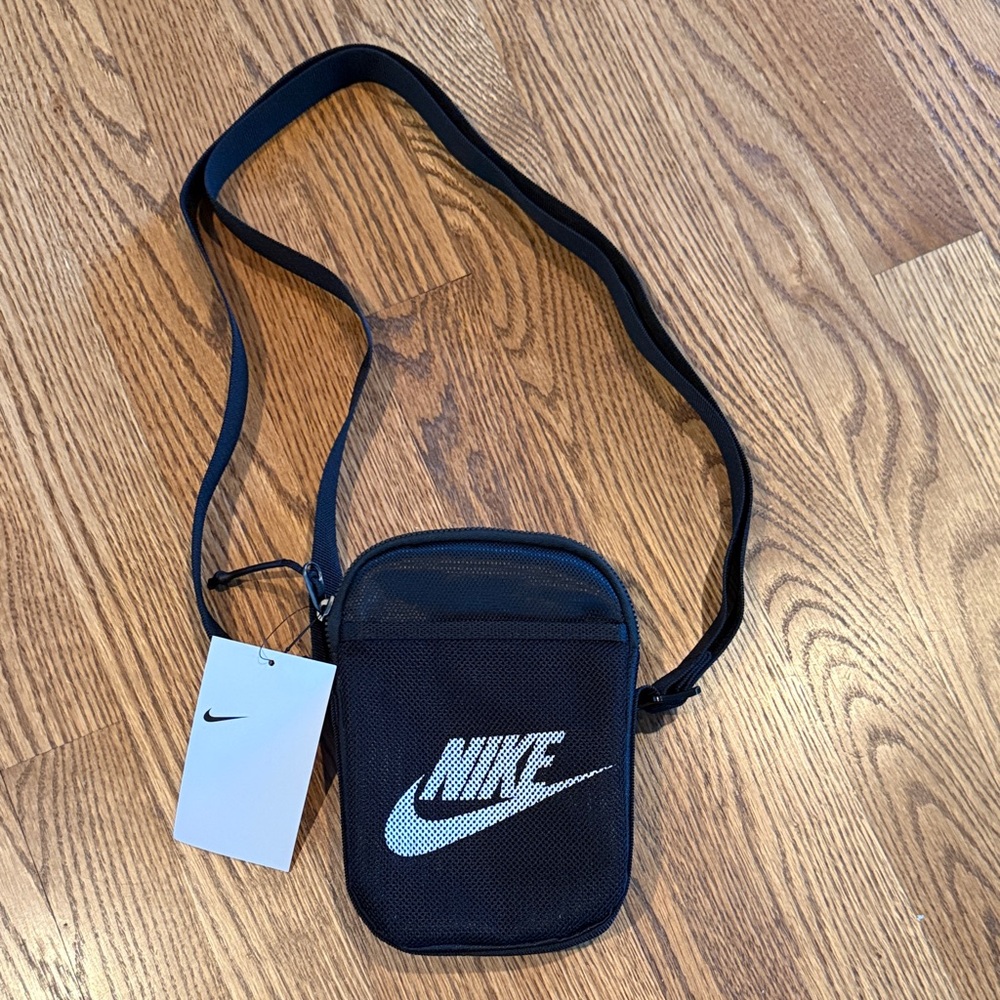 NEW Nike Small Black Crossbody Pouch with White Swoosh
